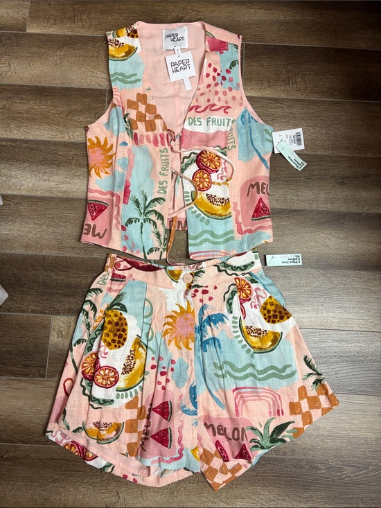 Paper Heart Pants - Paper Heart Fruit Print Two-Piece Set in Pastel Pink & Aqua